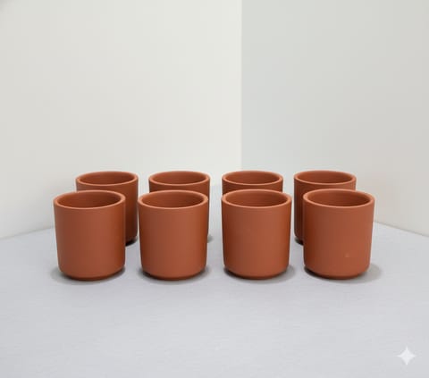 Set of 08 - 4 inch Neer Glass Maati Pot – Smooth Curved Artisanal Finish