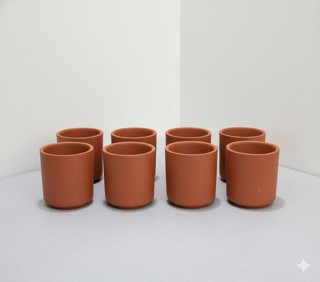 Set of 08 - 4 inch Neer Glass Maati Pot – Smooth Curved Artisanal Finish