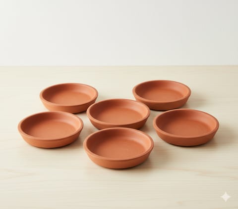 Set of 06 - 4 inch Bhoomi Tray Maati Pot – Earthy Tone & Artisan Texture