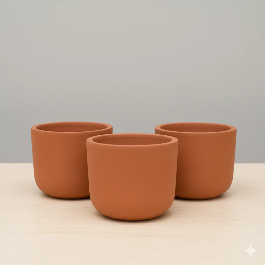 Set of 03 - 4 inch Aaroh Maati Pot - Modern Curved Handcrafted Appeal