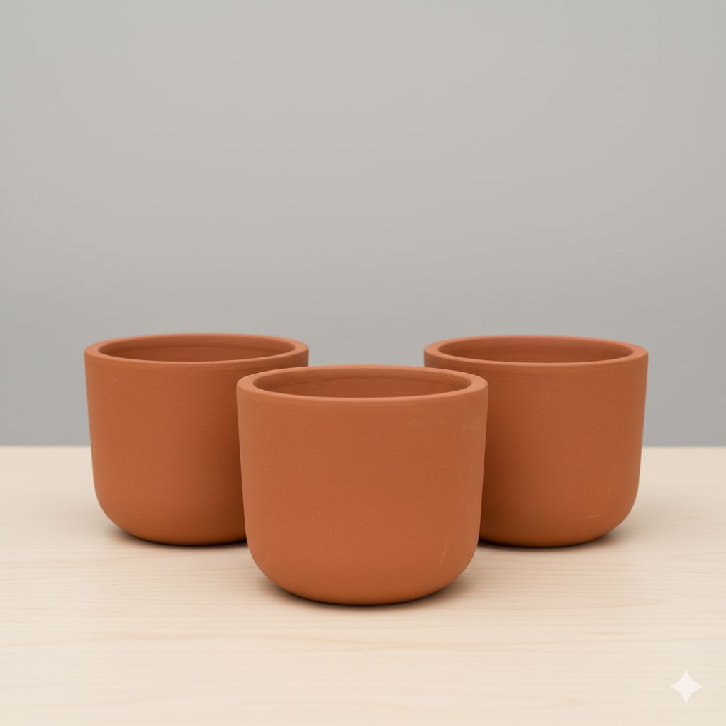 Set of 03 - 4 inch Aaroh Maati Pot - Modern Curved Handcrafted Appeal