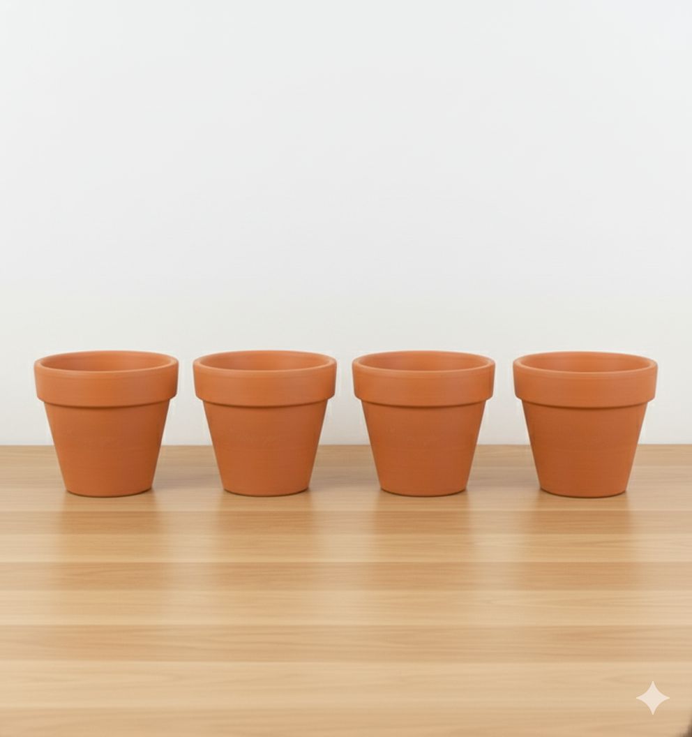 Set of 04 - 3 inch Dhara Maati Pot - Natural Clay Classic Look