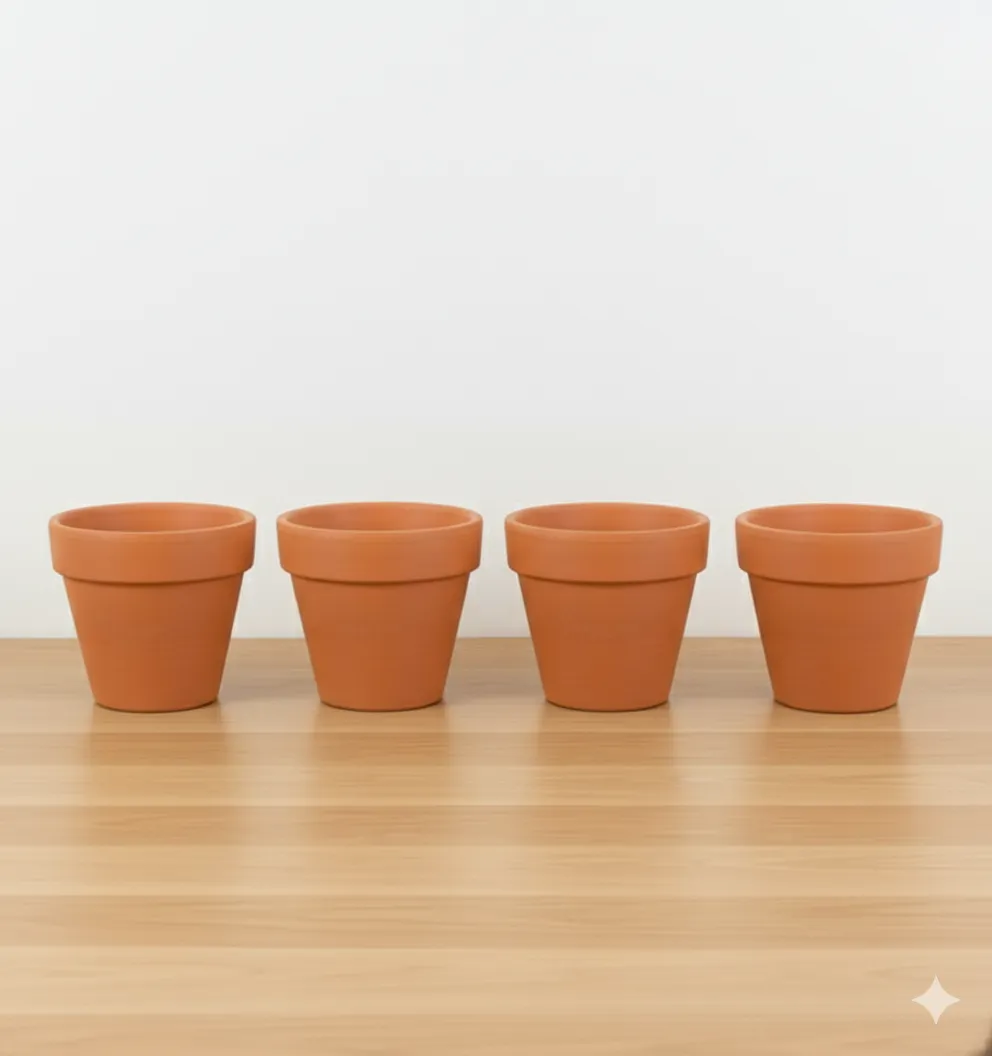 Set of 04 - 3 inch Dhara Maati Pot - Natural Clay Classic Look