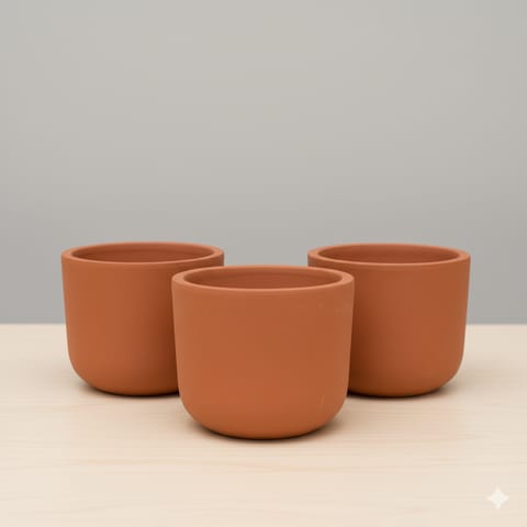 Set of 03 - 4 inch Aaroh Maati Pots - Modern Curved Handcrafted Appeal