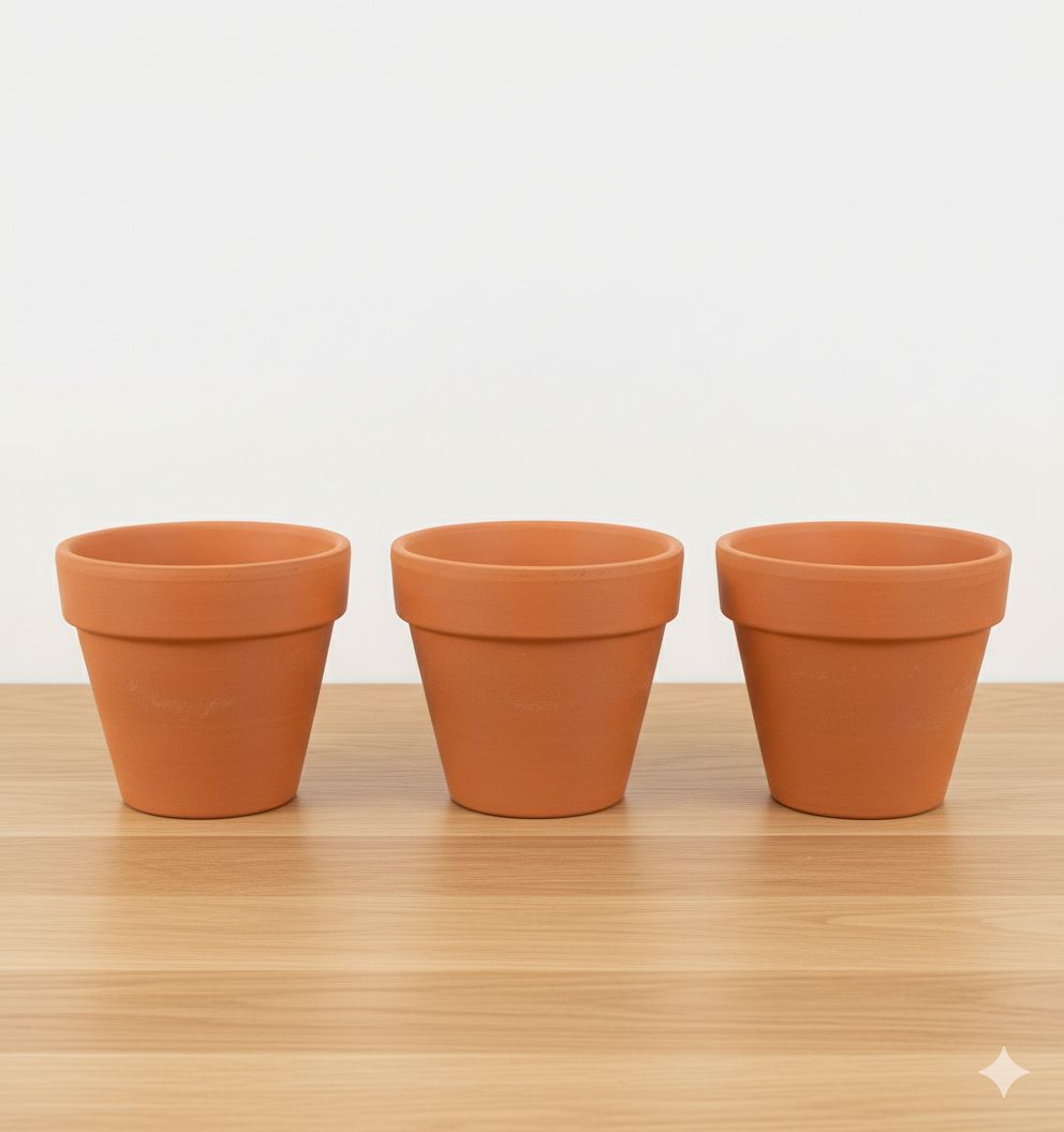 Set of 03 - 4 inch Dhara Maati Pots - Classic Minimal Handcrafted Form