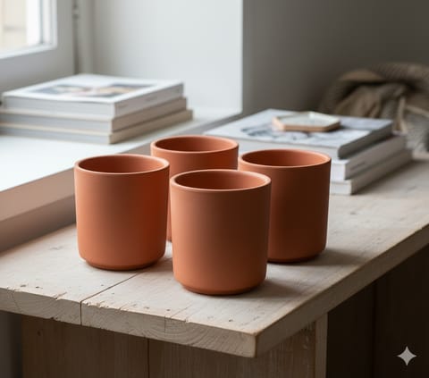 Set of 04 - 4 inch Neer Maati Pot - Smooth Curved Artisanal Finish