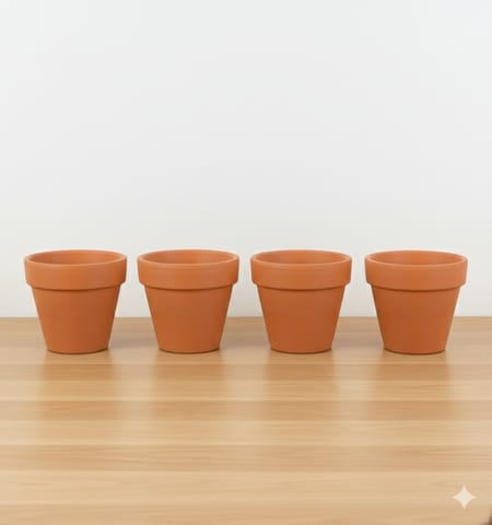 Set of 04 - 3 inch Dhara Maati Pot - Natural Clay Classic Look