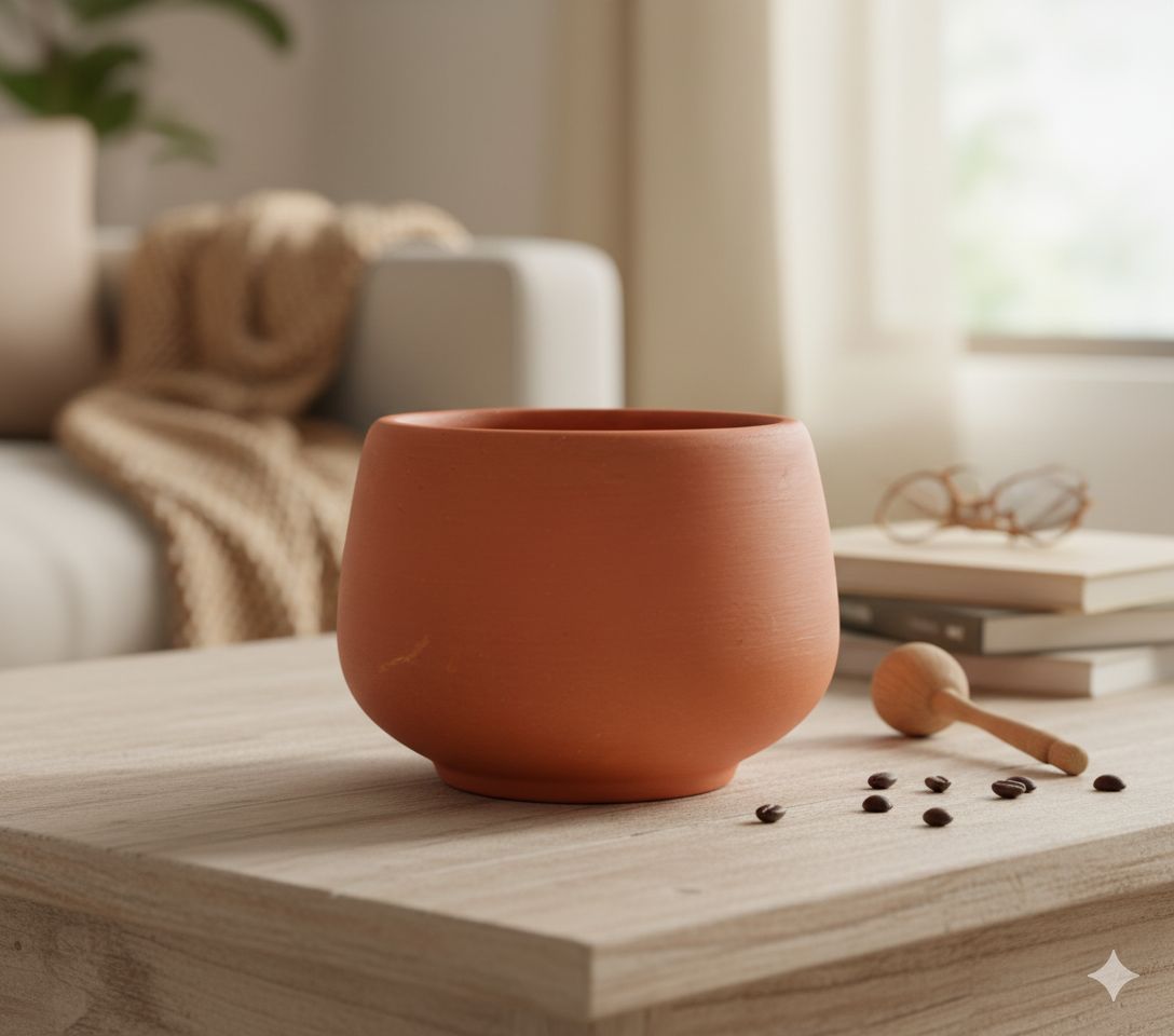 4 inch Bhoomi Maati Pot - Wide-Mouth Rustic Matte Beauty