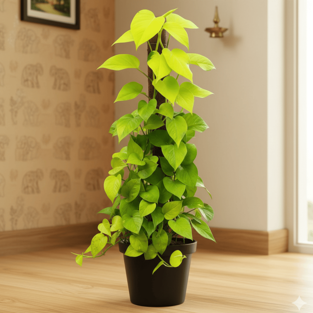 Money Plant Golden with 3 ft Moss Stick in 10 Inch Nursery Pot