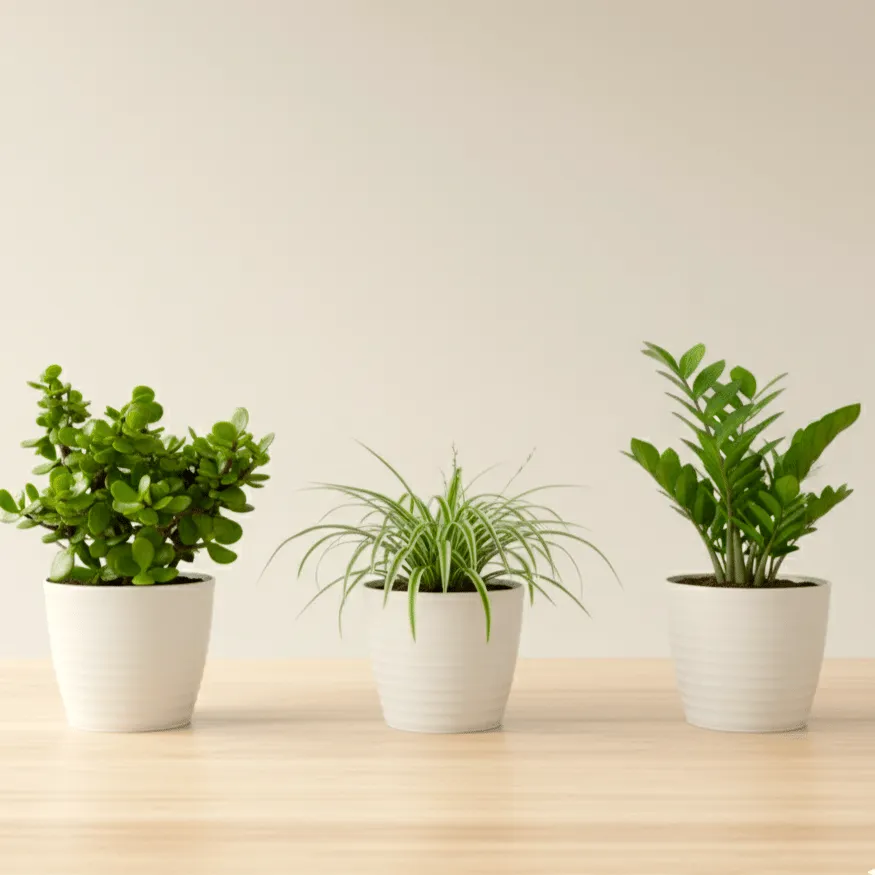 The Desk Detox Trio - Set of 3 - Jade, Spider & ZZ (any color) in 5 Inch Elvan Blue Avora Premium Plastic Planter