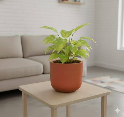 Money Plant Green in 4 inch Aaroh U-Pipe Maati Pot - Modern Curved Handcrafted Appeal