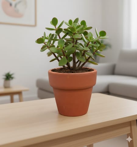 Jade Pune in 3 inch Dhara Maati Pot - Natural Clay Classic Look