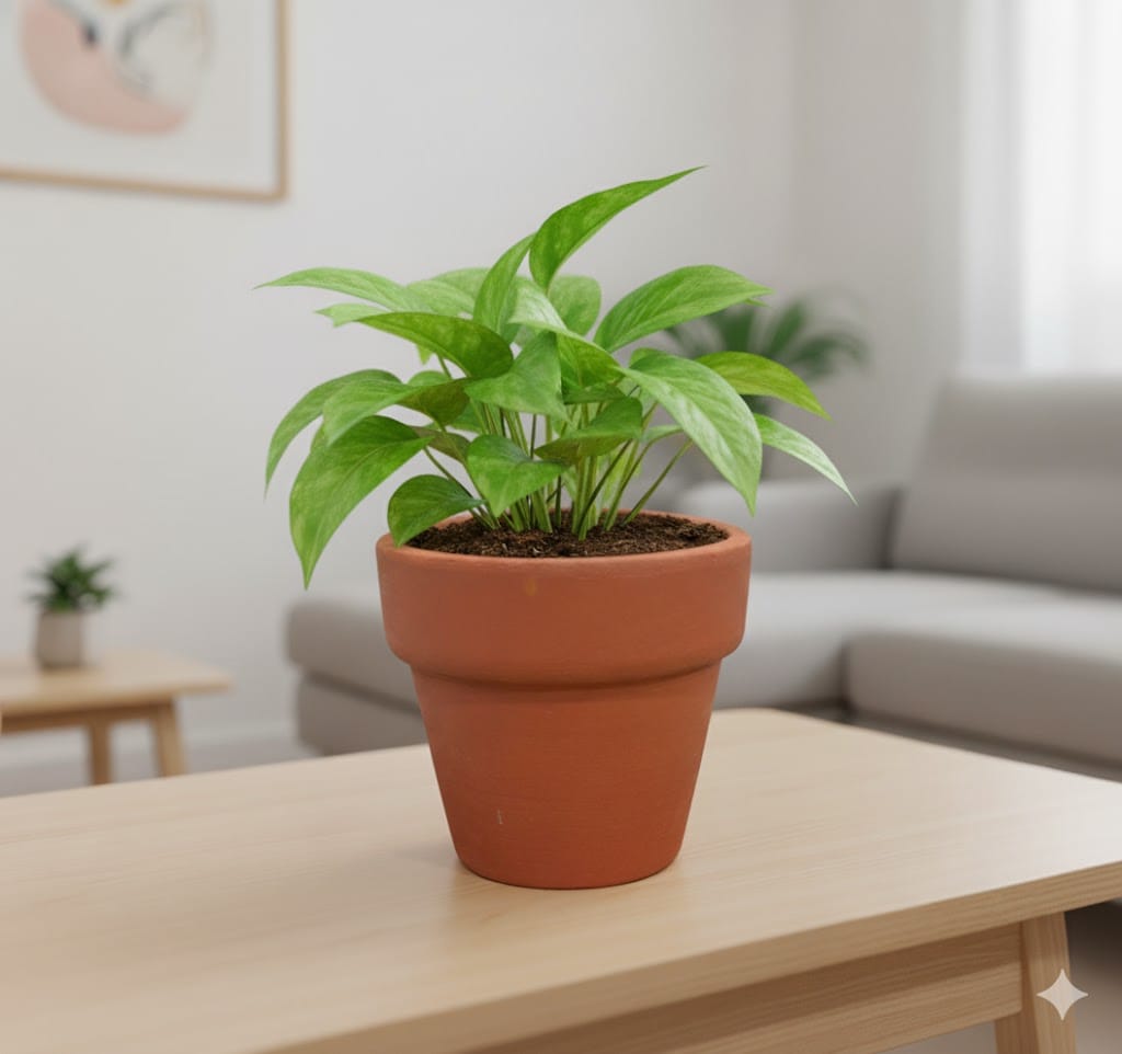 Money Plant Green in 3 inch Dhara Collar Maati Pot - Natural Clay Classic Look