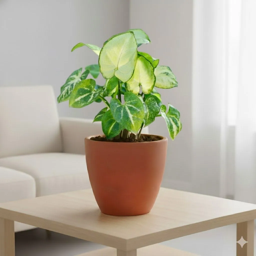 Syngonium Pixie Green in 4 inch Shilp Maati Pot - Chic Small Pot for Decor Corners