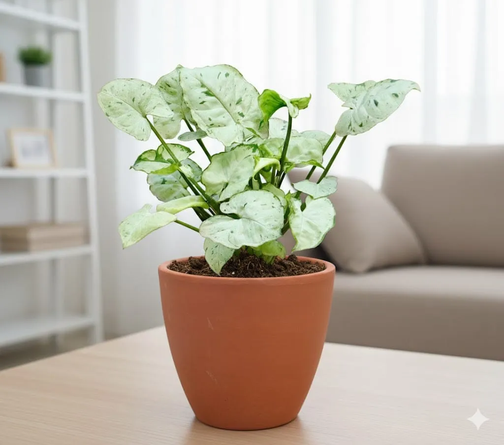 Syngonium White in 4 inch Shilp Maati Pot - Chic Small Pot for Decor Corners