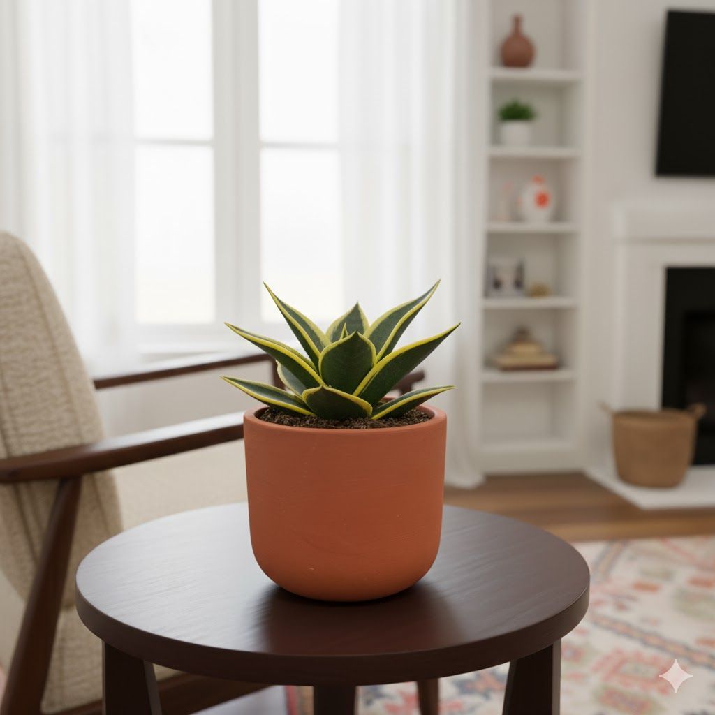 Gift Ready - Snake Golden Dwarf in 4 inch Aaroh U-Pipe Maati Pot - Modern Curved Handcrafted Appeal - comes in a beautiful gifting bag