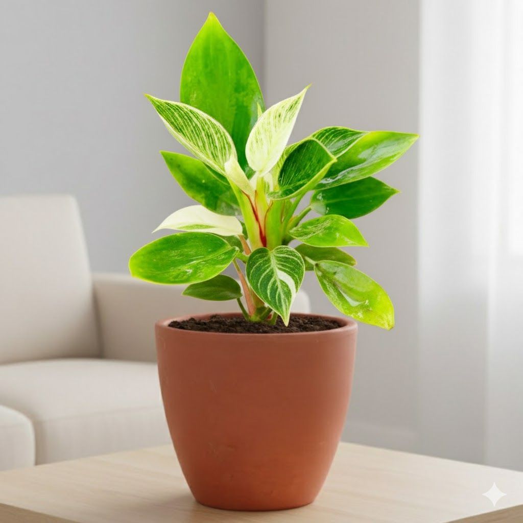 Gift Ready - Philodendron Birkin in 4 inch Shilp Maati Pot - Chic Small Pot for Decor Corners - comes in a beautiful gifting bag