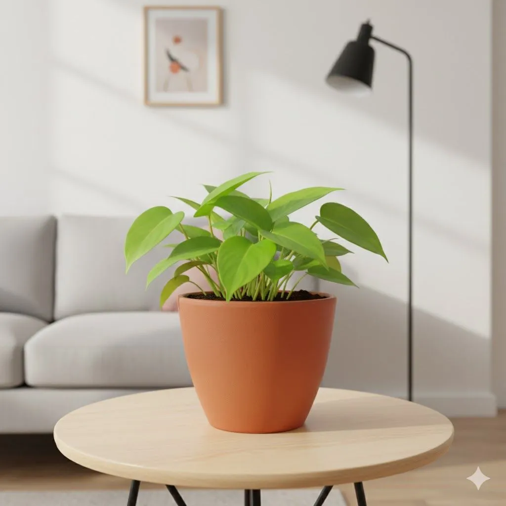 Gift Ready - Money Plant Green in 4 inch Shilp Maati Pot - Chic Small Pot for Decor Corners