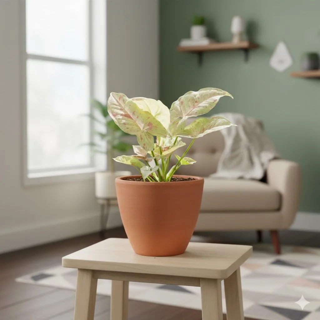 Gift Ready - Syngonium Candyfloss in 4 inch Shilp Maati Pot - Chic Small Pot for Decor Corners