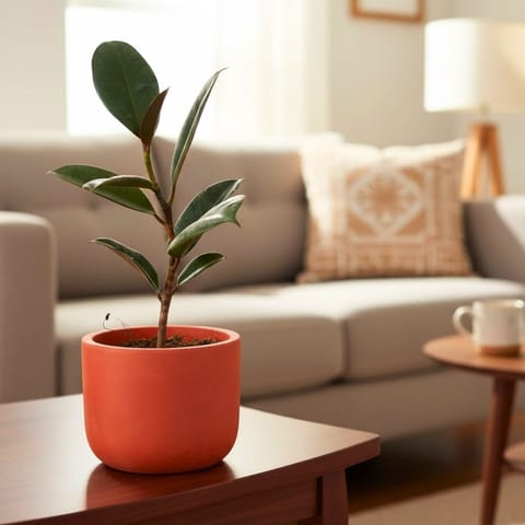 Gift Ready - Rubber Black in 4 inch Aaroh Maati Pot - Modern Curved Handcrafted Appeal - comes in a beautiful gifting bag