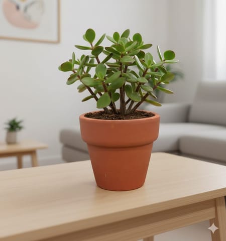 Gift Ready - Jade in 3 inch Dhara Maati Pot - Natural Clay Classic Look - comes in a beautiful gifting bag