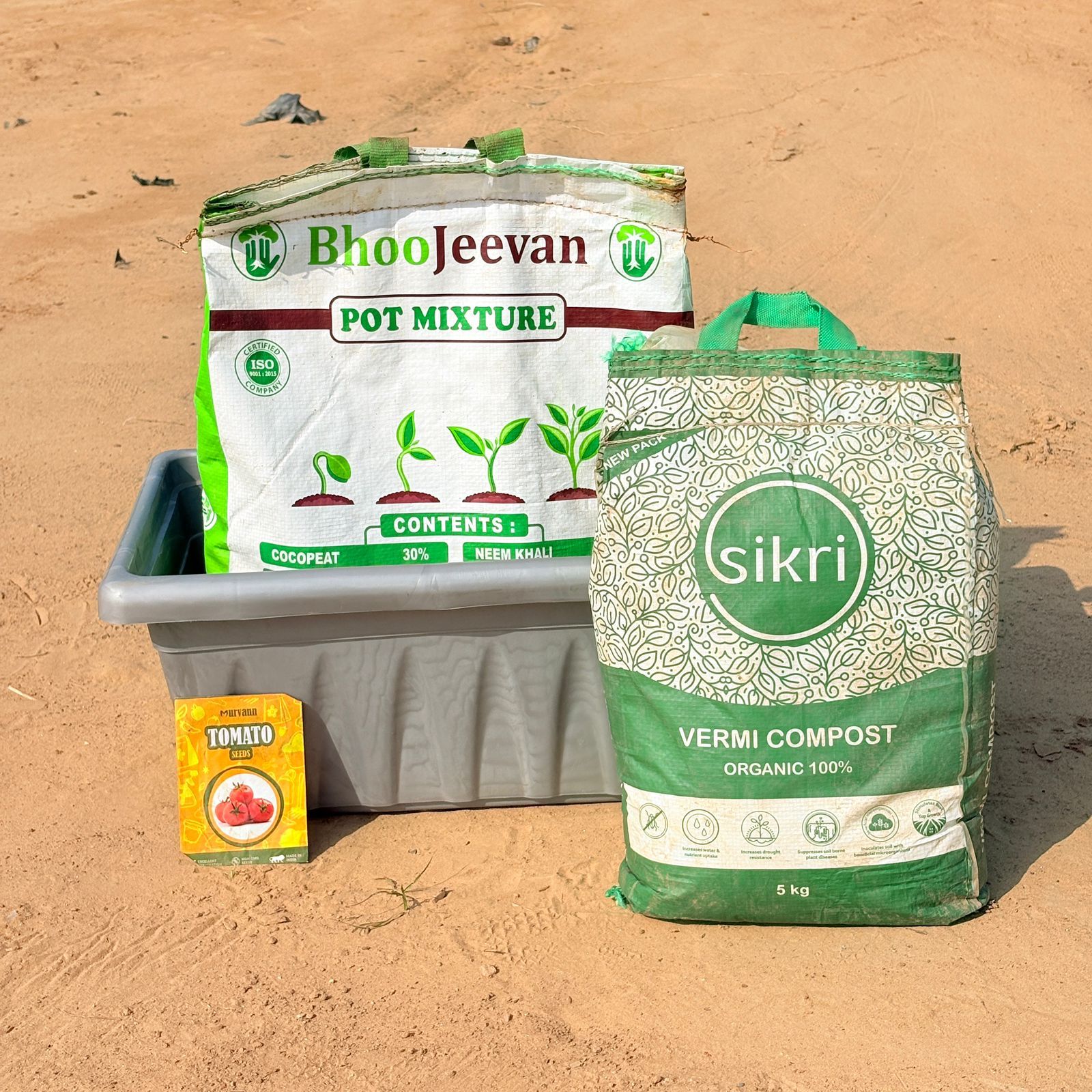 Tomato Grow Kit - 17 Inch Grey Window Planter + 10Kg Soil Potting Mix + 5 Kg Vermicompost (Brands may vary)