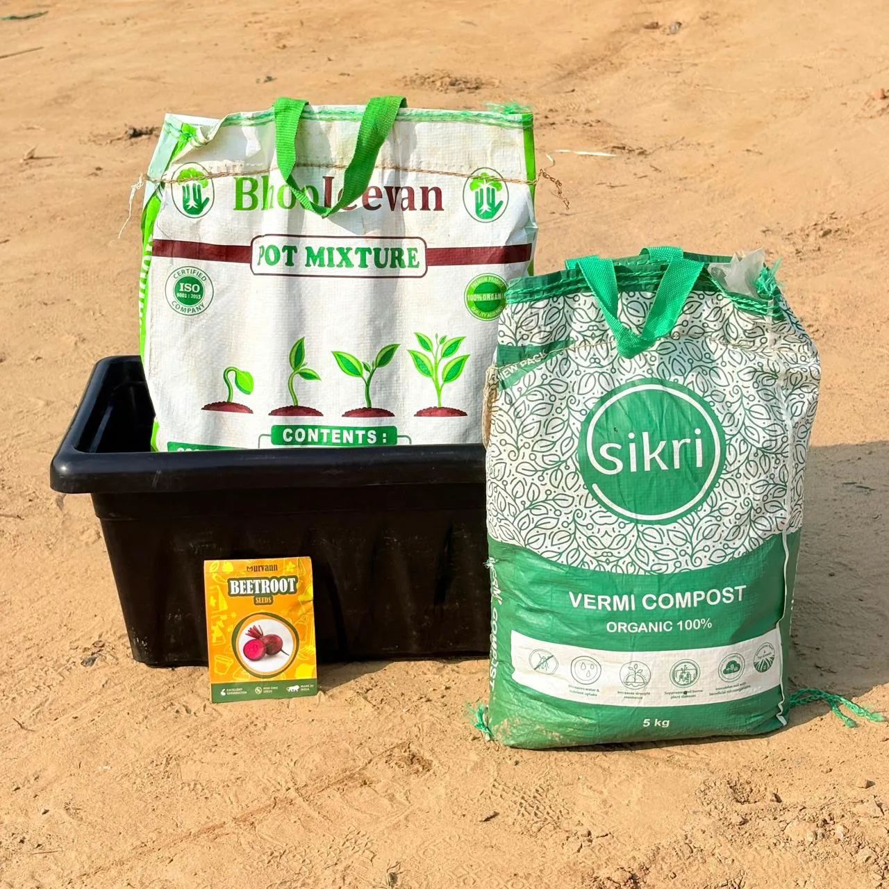 Beetroot Grow Kit - 17 Inch Black Window Planter + 10Kg Soil Potting Mix + 5 Kg Vermicompost (Brands may vary)