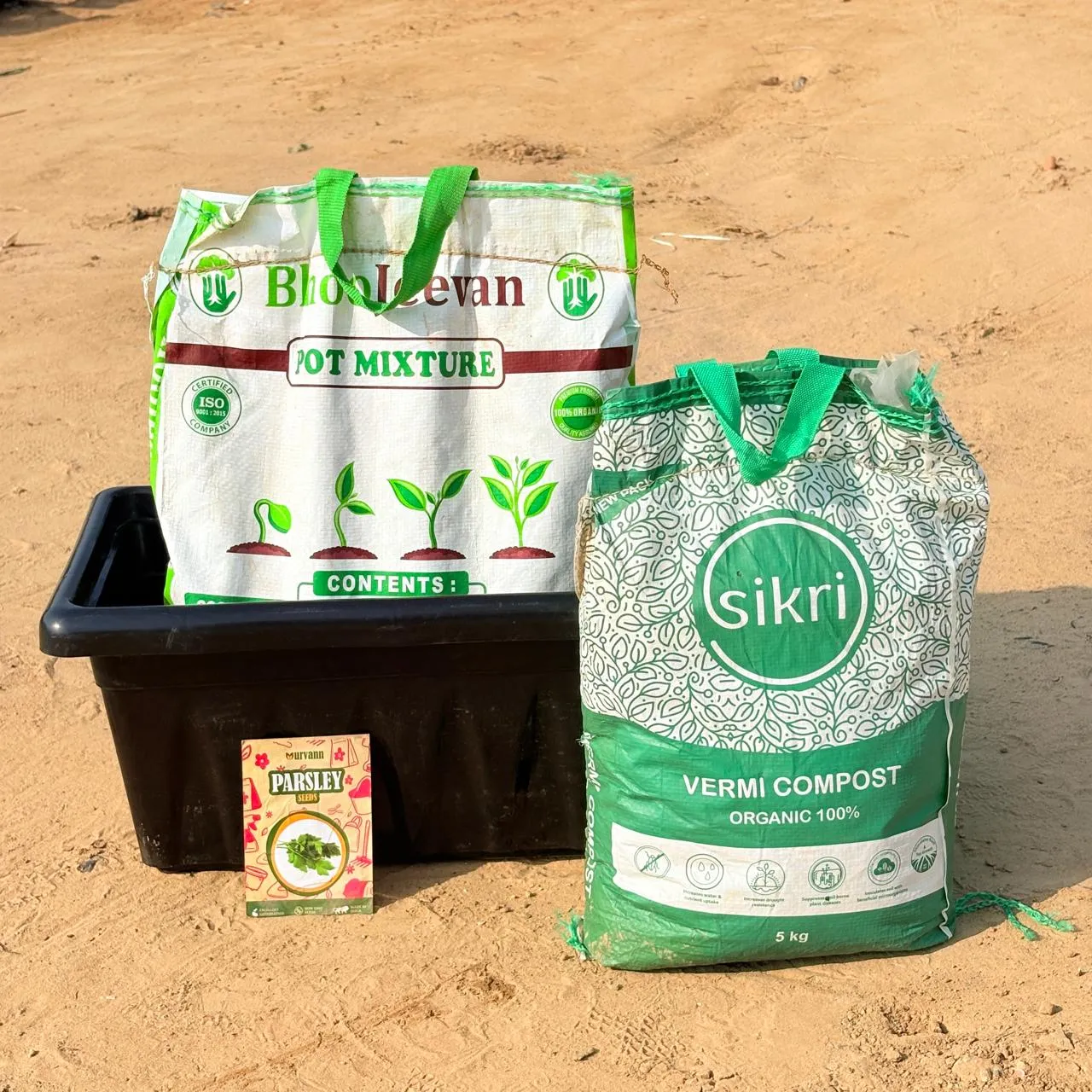 PARSLEY Grow Kit - 17 Inch Black Window Planter + 10Kg Soil Potting Mix + 5 Kg Vermicompost (Brands may vary)