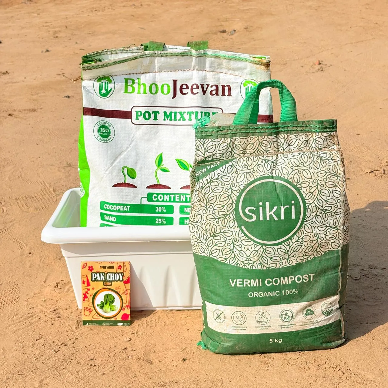 Pak Grow Kit - 20 Inch White Window Planter + 10Kg Soil Potting Mix + 5 Kg Vermicompost (Brands may vary)