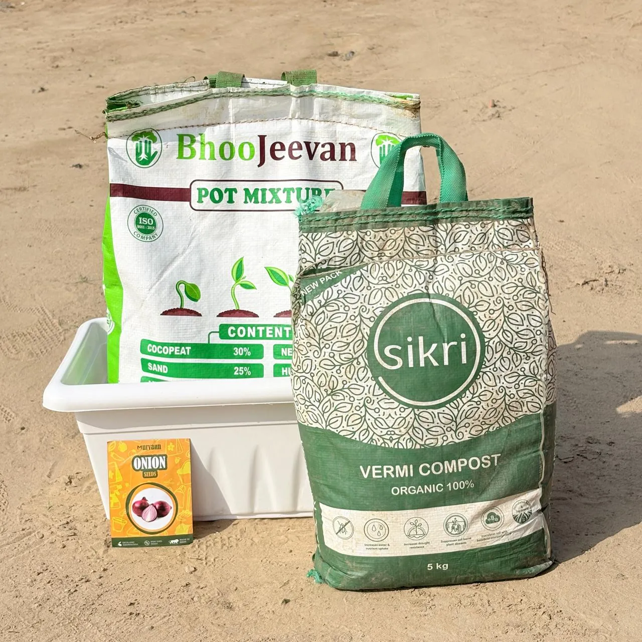 Onion Grow Kit - 17 Inch White Window Planter + 10Kg Soil Potting Mix + 5 Kg Vermicompost (Brands may vary)