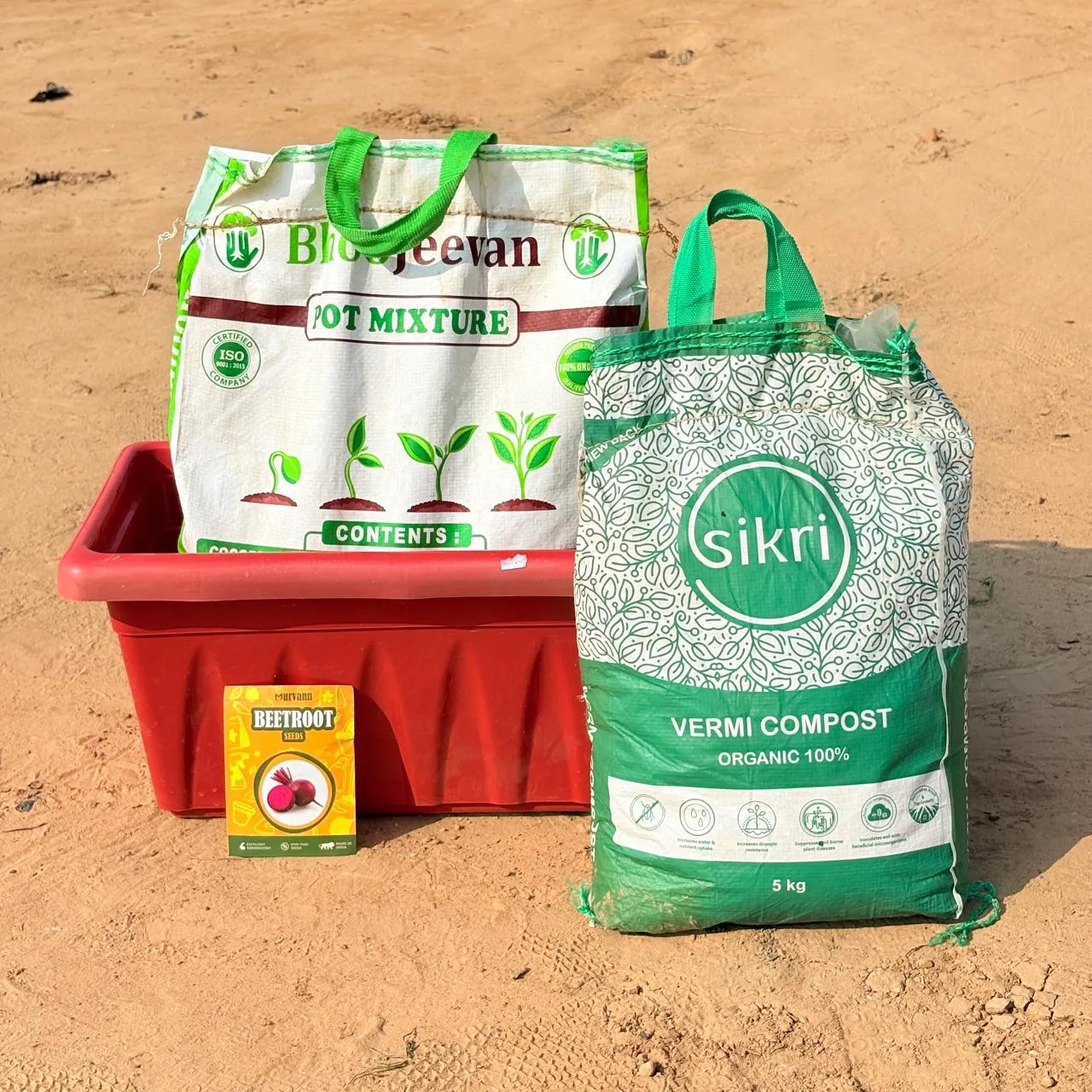 Beetroot Grow Kit - 17 Inch Terracotta Red Window Planter + 10Kg Soil Potting Mix + 5 Kg Vermicompost (Brands may vary)