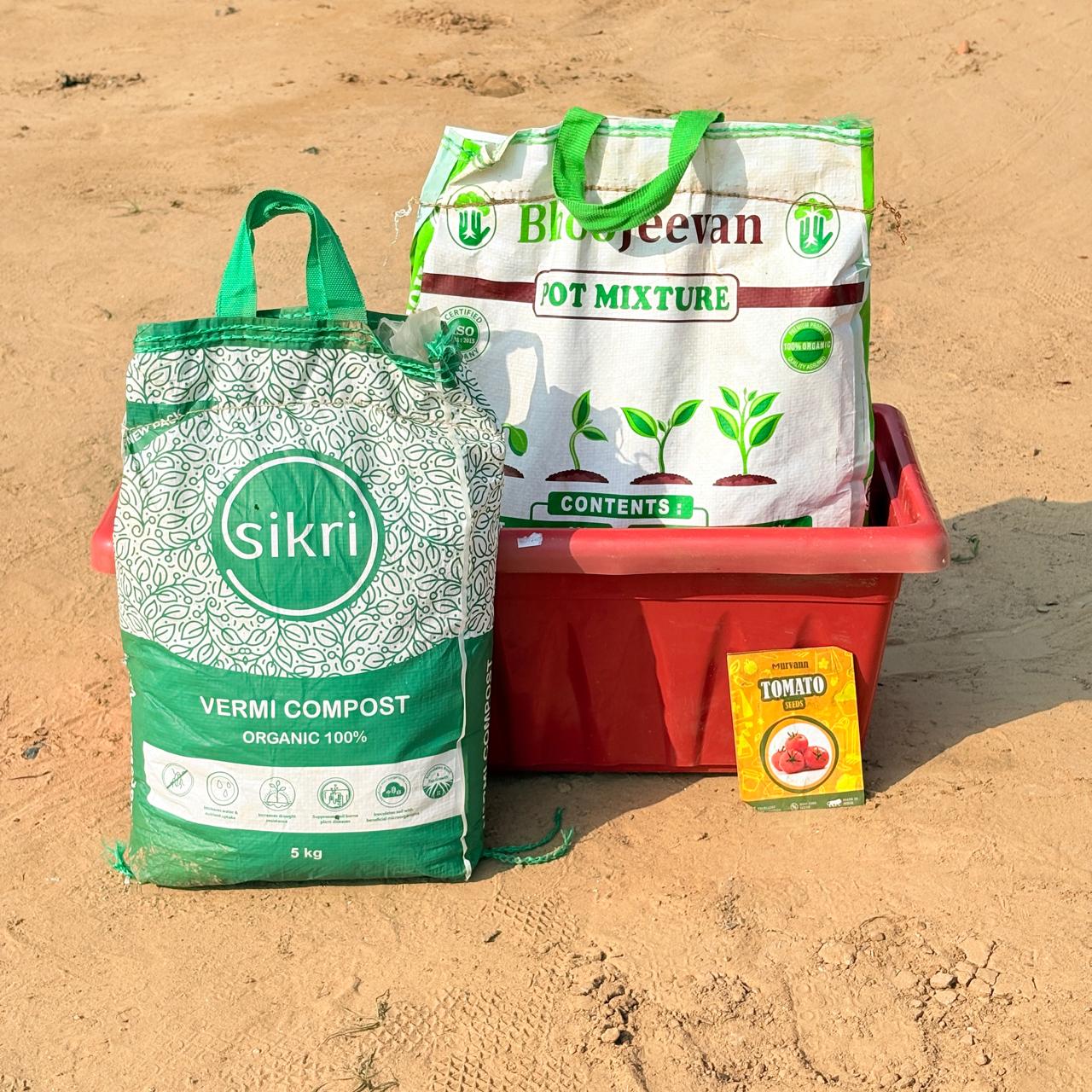 Tomato Grow Kit - 17 Inch Terracotta Red Window Planter + 10Kg Soil Potting Mix + 5 Kg Vermicompost (Brands may vary)