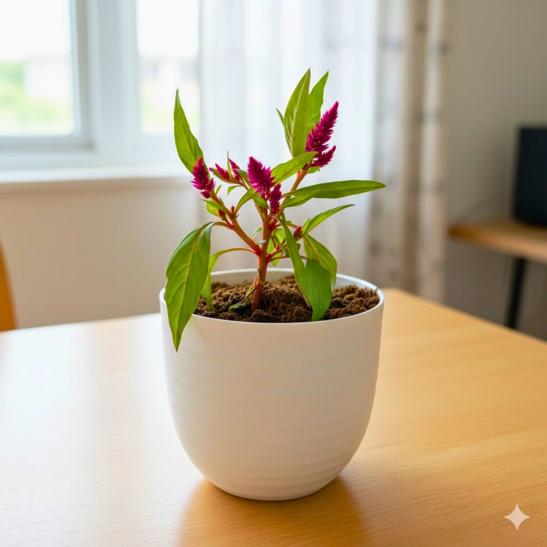 Celosia (any colour) in 4 Inch White Avora Premium Plastic Planter