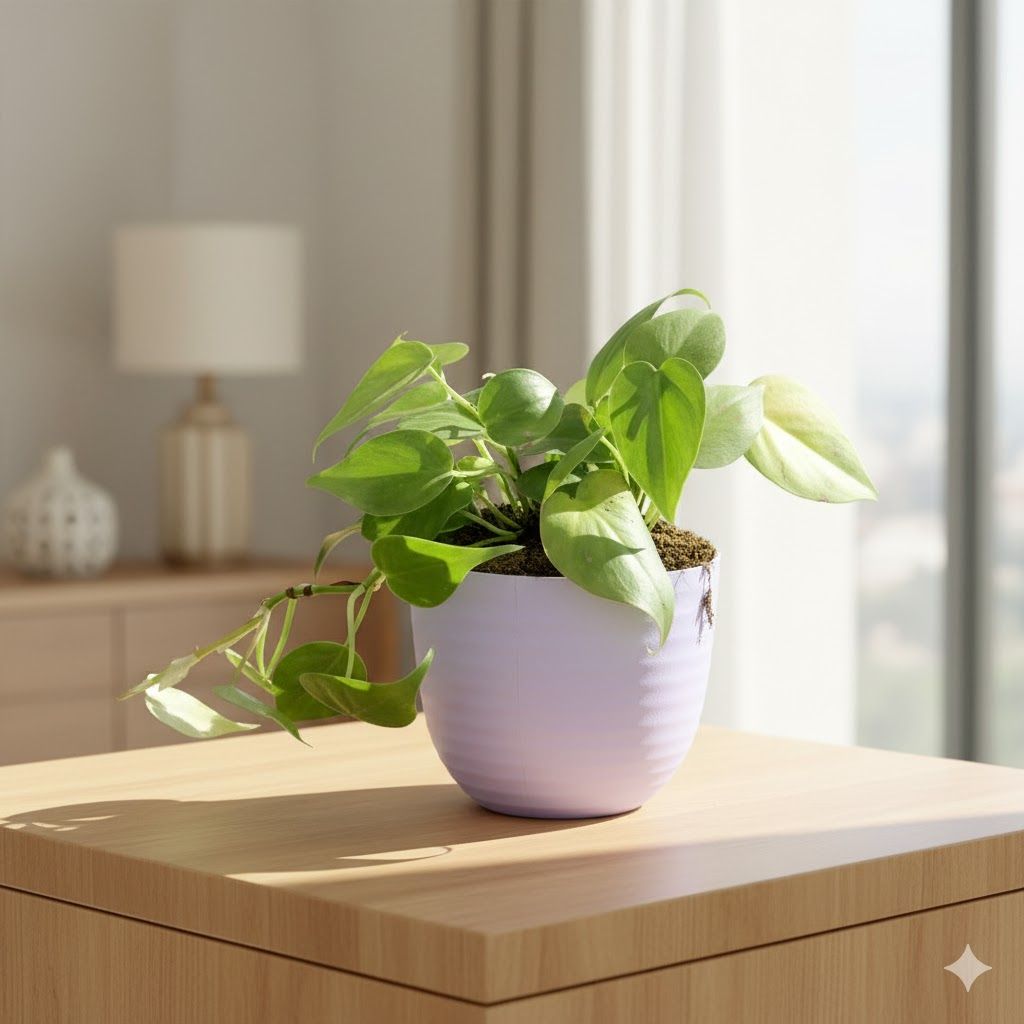 Oxycardium Green in 4 Inch Purple Avora Premium Plastic Planter