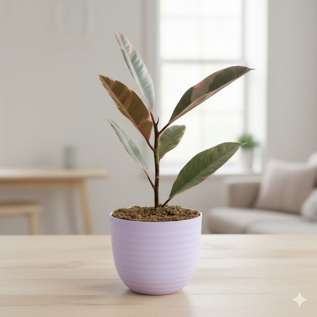 Rubber Vareigated Pink in 4 Inch Purple Avora Premium Plastic Planter
