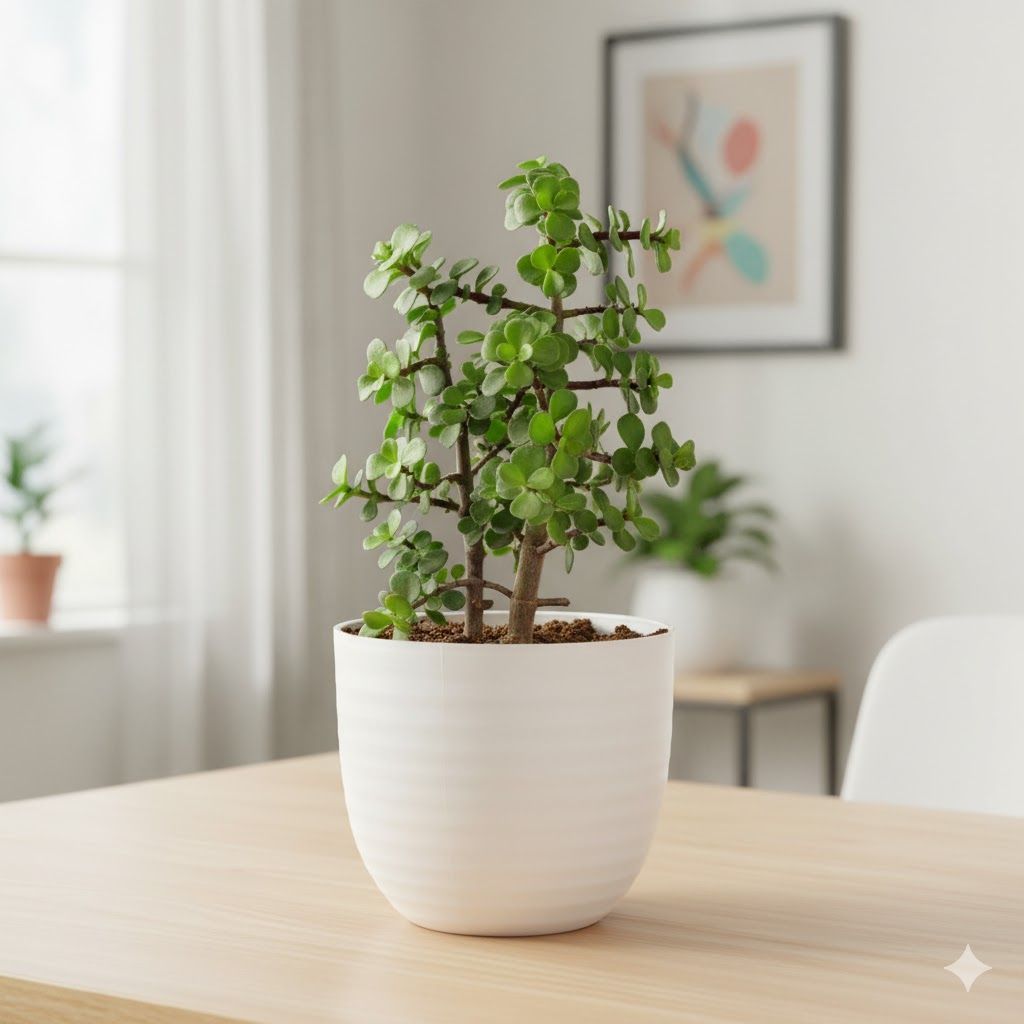 Jade in 4 Inch White Avora Premium Plastic Planter