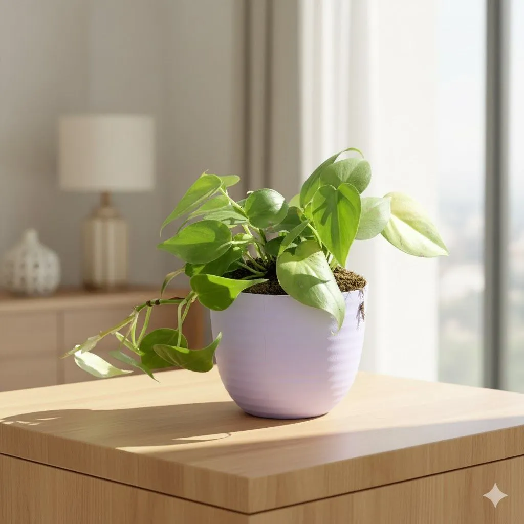 Oxycardium Green in 4 Inch Purple Avora Premium Plastic Planter