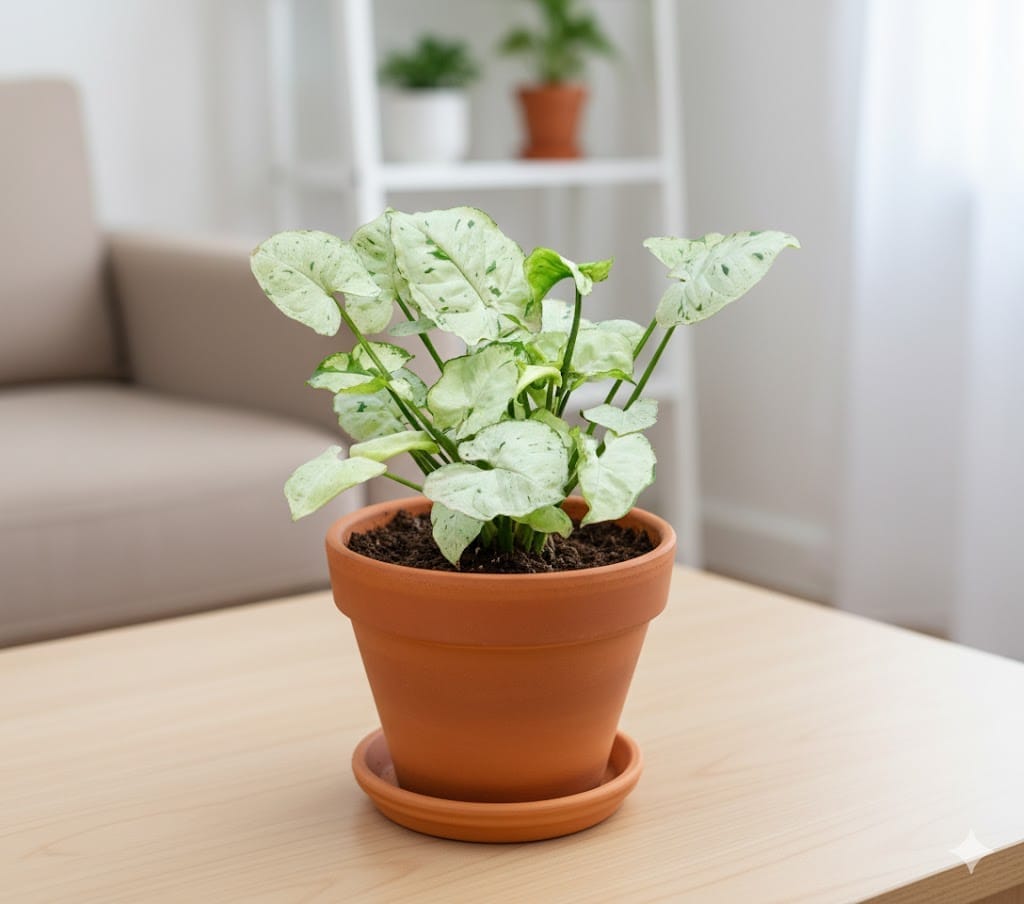 Syngonium White in 4 inch Dhara Maati Pot - Classic Minimal Handcrafted Form