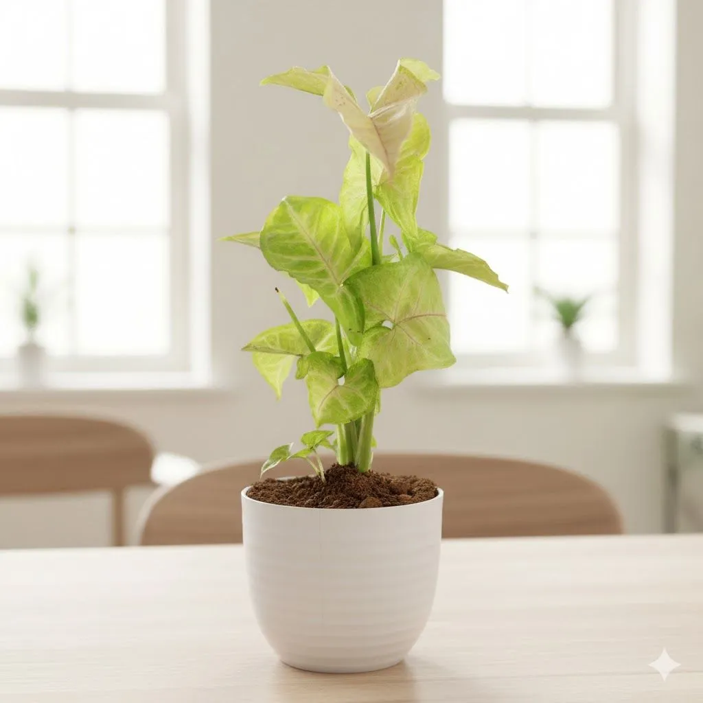 Air Purifying - Syngonium Green in 4 Inch White Avora Premium Plastic Planter