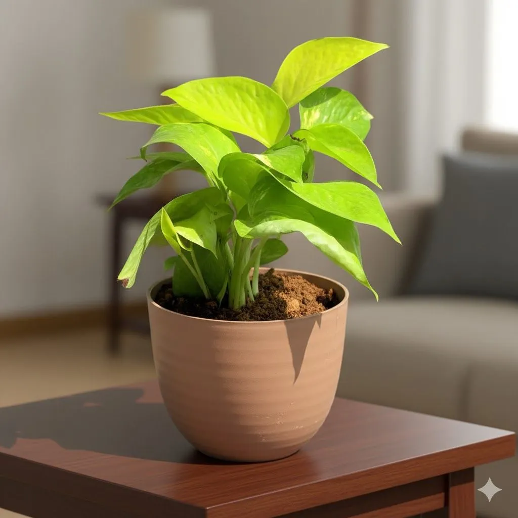 Air Purifying - Money Plant Golden in 4 Inch Mocha Avora Premium Plastic Planter