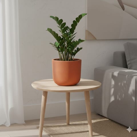 Zz Green in 4 inch Aaroh Maati Pot - Modern Curved Handcrafted Appeal