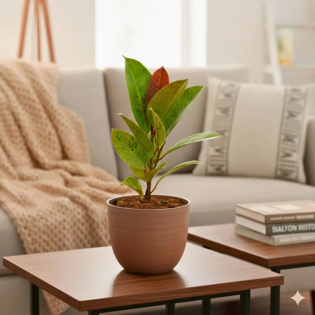 Rubber Vareigated in 4 Inch Mocha Avora Premium Plastic Planter
