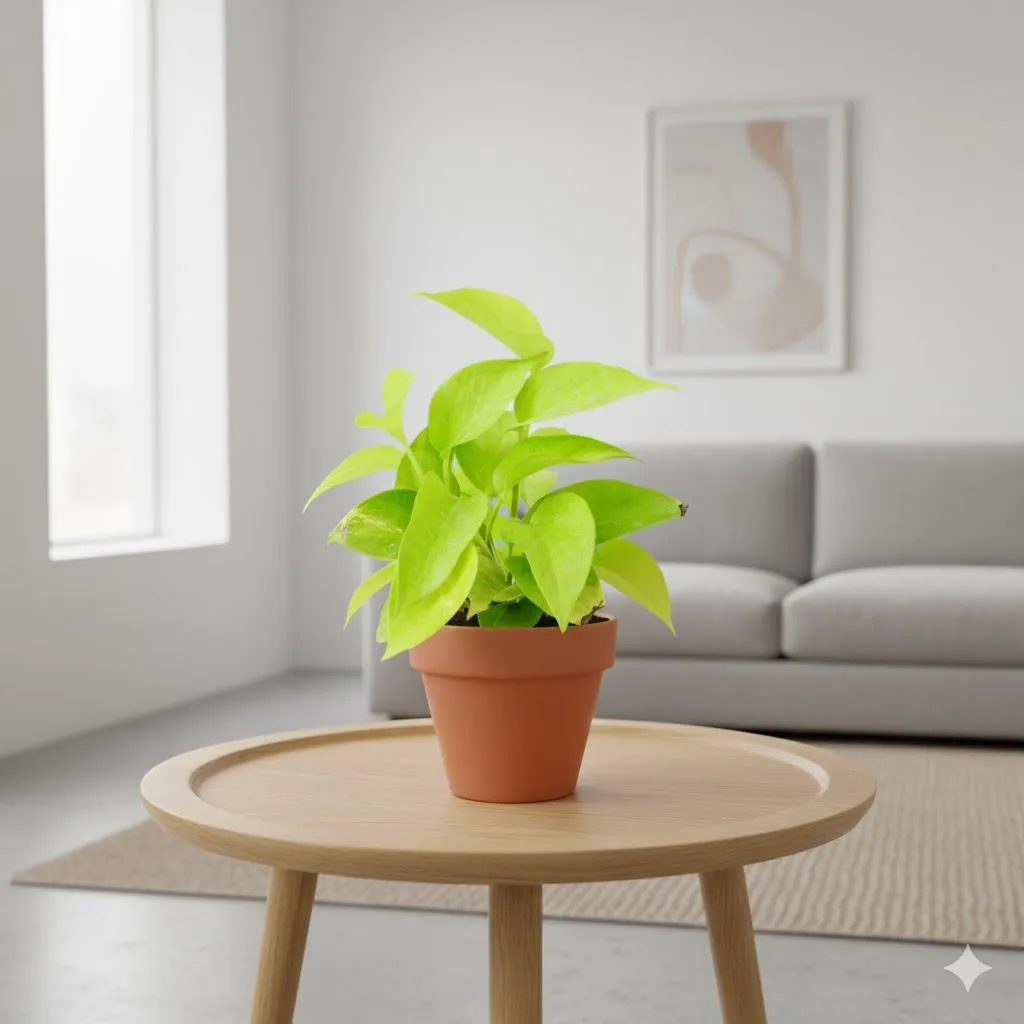 Money Plant Golden in 3 inch Dhara Maati Pot - Natural Clay Classic Look