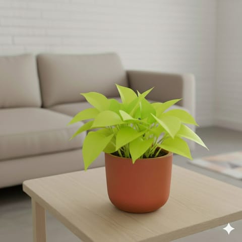 Money Plant Golden in 4 inch Aaroh Maati Pot - Modern Curved Handcrafted Appeal