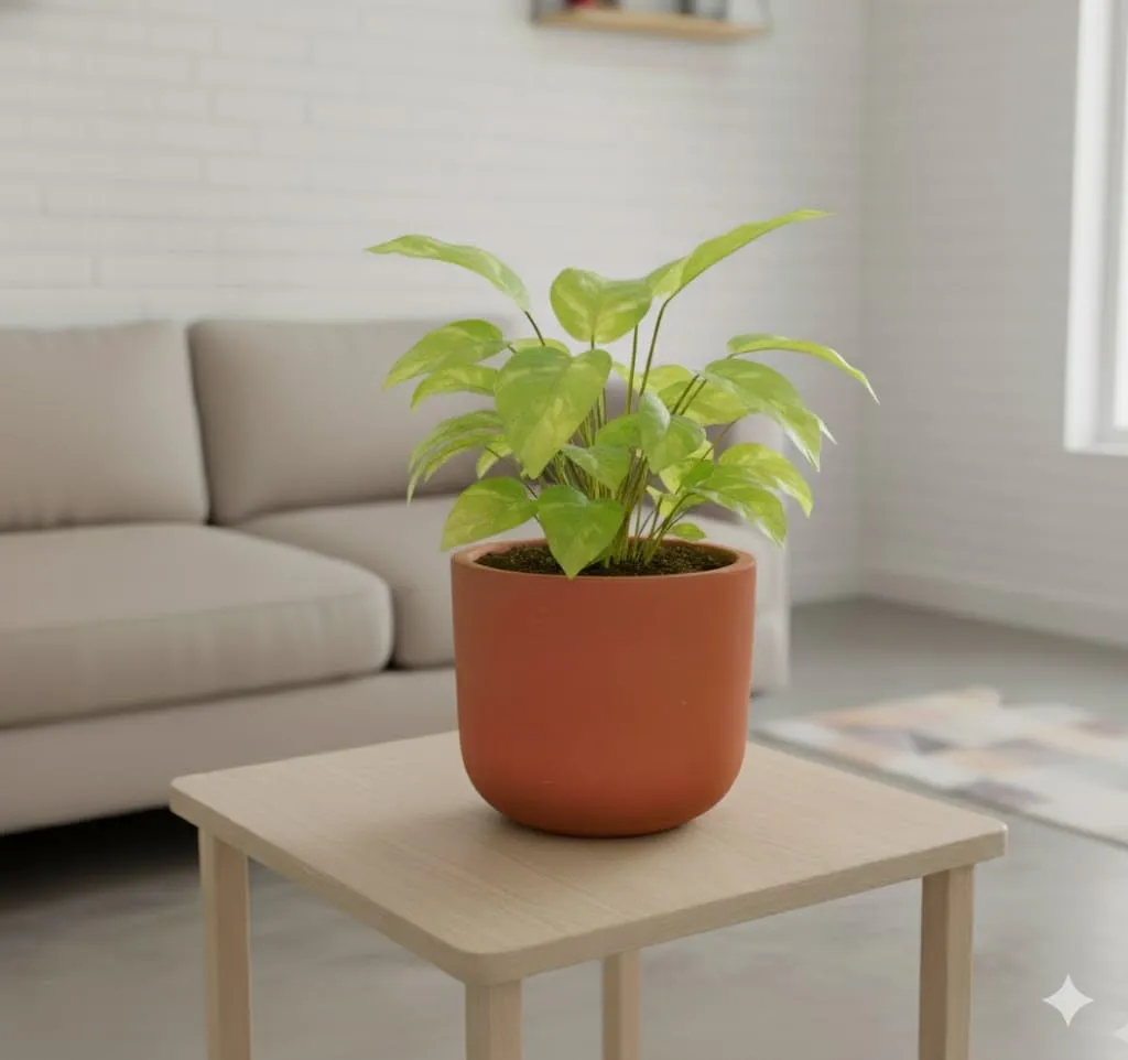 Money Plant Green in 4 inch Aaroh Maati Pot - Modern Curved Handcrafted Appeal