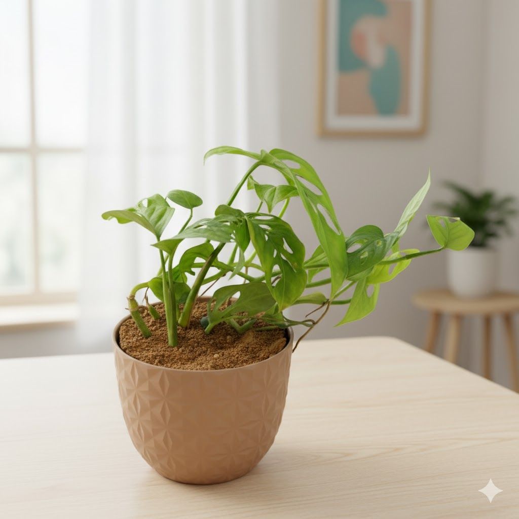 Monstera Broken Heart in 4 Inch Mocha Leafora Premium Plastic Planter