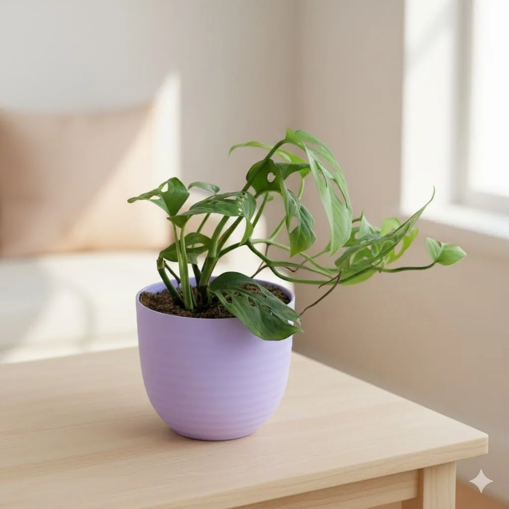 Monstera Broken Heart in 4 Inch Purple Avora Premium Plastic Planter