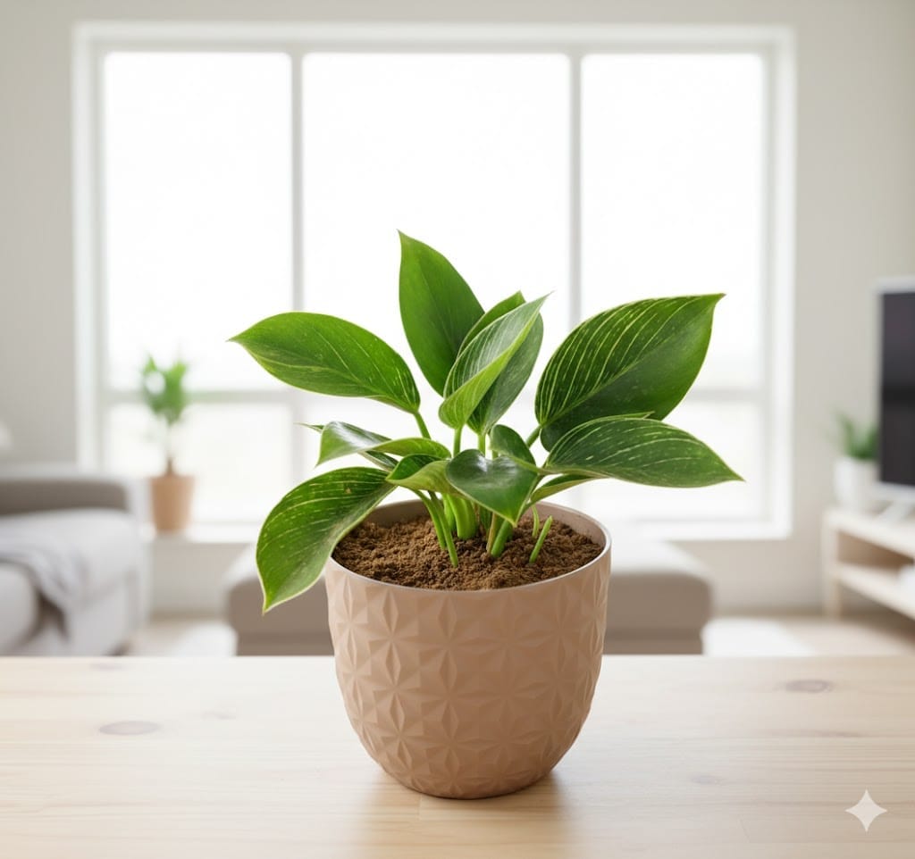 Philodendron Birkin in 4 Inch Mocha Leafora Premium Plastic Planter
