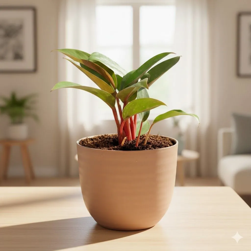 Philodendron Red in 4 Inch Mocha Avora Premium Plastic Planter