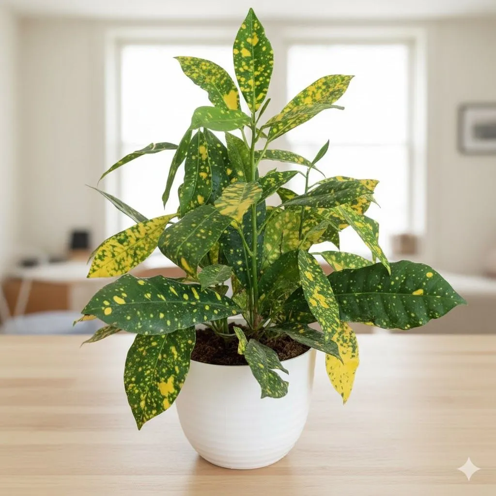 Baby Croton in 4 Inch White Avora Premium Plastic Planter
